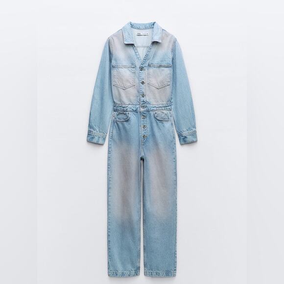 ZARA Z1975 PINK DYED DENIM JUMPSUIT - Picture 5 of 9